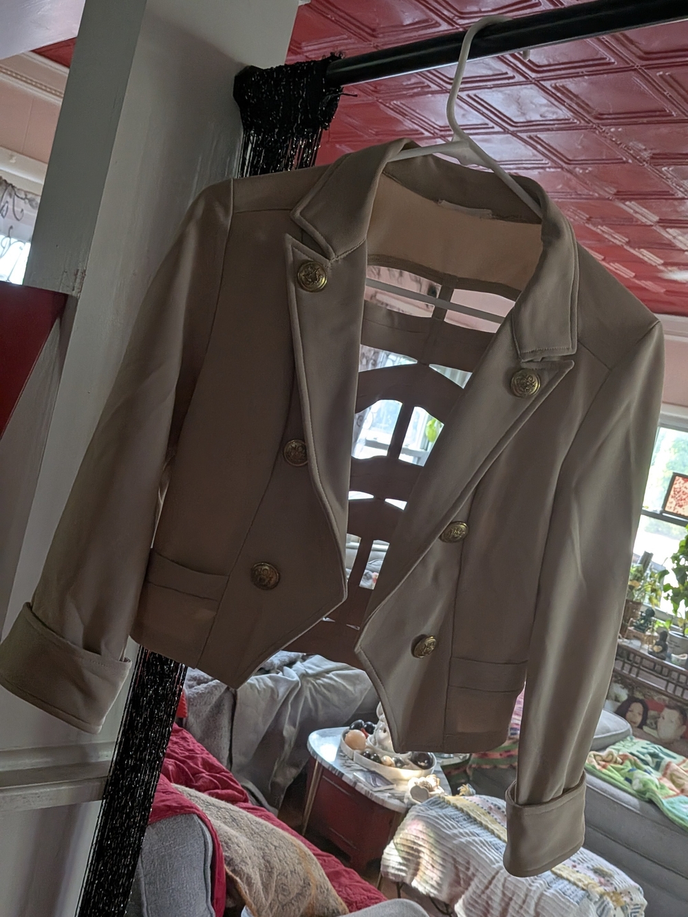 Beige Double-Breasted Women's Blazer Jacket